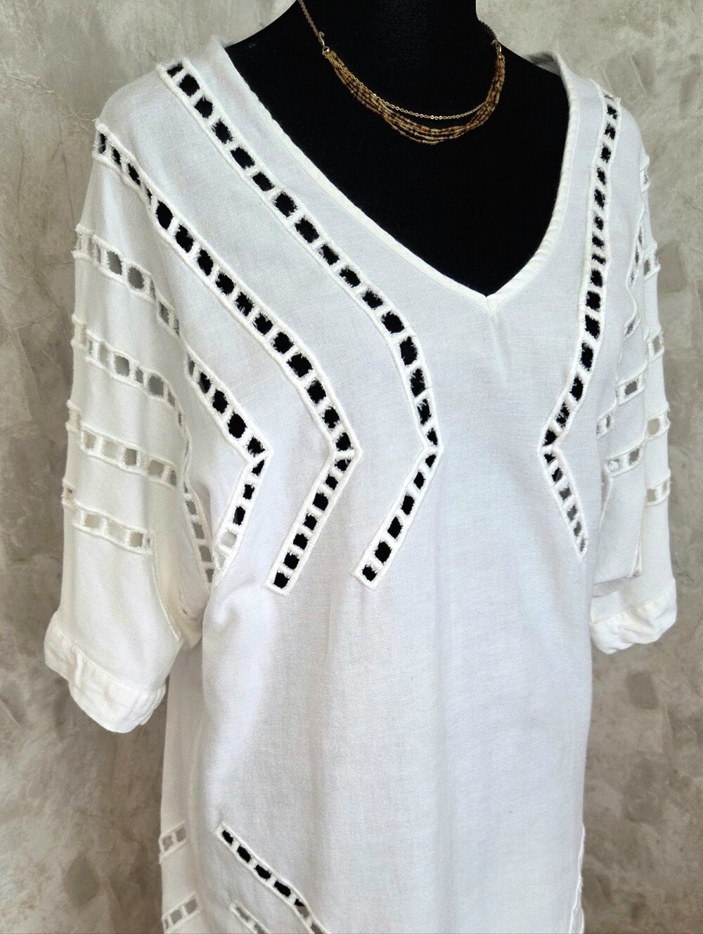 ViX Paula Hermanny White Eyelet Top | Boho Resort Coverup | Linen Blend Small